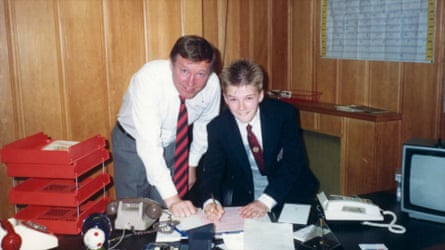 Beckham with Alex Ferguson joining the Manchester United’s youth squad.