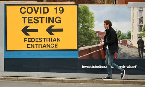 A sign for a Covid-19 test centre in Bolton, May 2021
