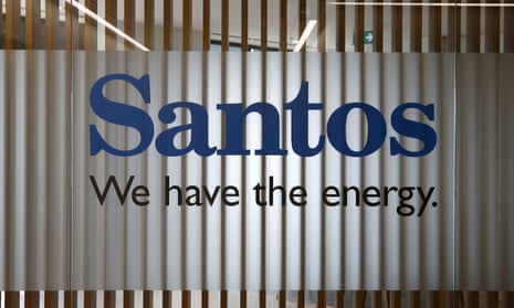 The logo of Australian oil and gas producer Santos pictured at their Sydney office