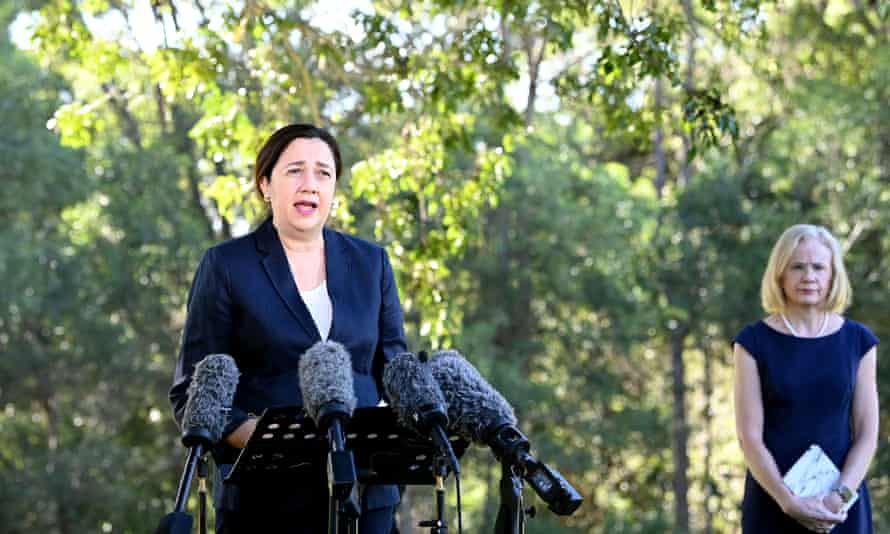 Queensland premier Annastacia Palazczuk (left) and the state’s chief health officer, Jeannette Young, announce a three-day lockdown for the greater Brisbane area, effective as of 5pm on Monday.