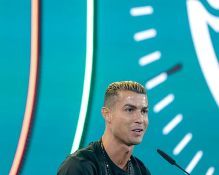 Cristiano Ronaldo attends a press conference at the Portugal training camp