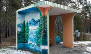 A colourfully decorated bus stop near Naroulia, a town on the border of the Polesia State Radioecological Reserve, which adjoins the Chernobyl exclusion zone.