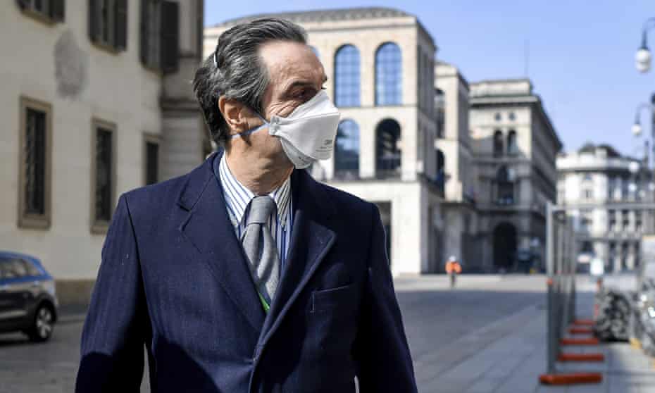 The governor of Lombardy, Attilio Fontana, in Milan on Sunday, the first day of mandatory face masks when not at home.