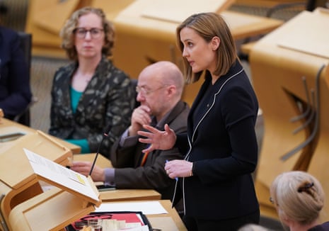 Cabinet secretary for wellbeing, economy, net zero and energy Màiri McAllan speaking at Holyrood today.