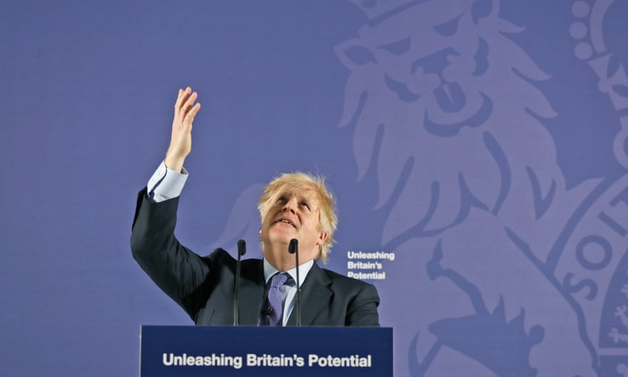 Boris Johnson gives his key speech at the Old Naval College in Greenwich, London, on 3 February 2020.