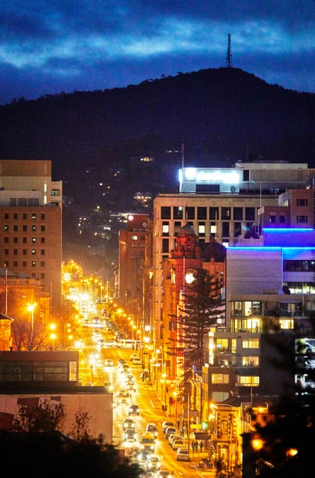 A Hobart cityscape at night.