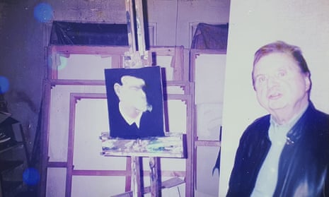 Francis Bacon with one of his pieces of art.