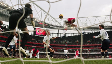 Bendtner comes off the bench to score Arsenal’s winner against Tottenham in December 2007, his first Premier League goal.