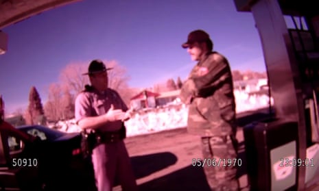 An Oregon state police trooper speaks with Joseph Stetson before his arrest in this screengrab of body camera footage.