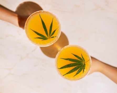 Cocktails with cannabis leaves
