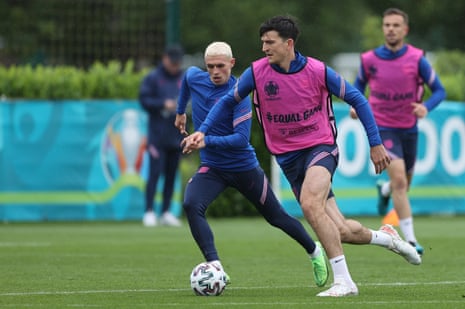 Harry Maguire during the England training session at Tottenham Hotspur Training Centre yesterday.