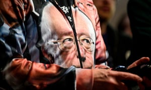 Keith Anthony Sikora dressed in a Bernie Sanders jumpsuit in Cedar Rapids, Iowa on Saturday.