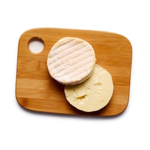 Felicity Cloake Tartiflette 05. Cut the cheese in half horizontally to create two discs.