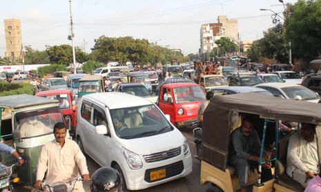 Vehicles stuck in traffic jam in Karachi
