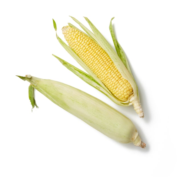 Sweetcorn still on the cob.
