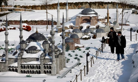 Models of the Blue Mosque and Hagia Sophia at the Miniaturk park in Istanbul.