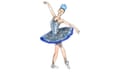 Illustration of a ballerina in a blue tutu and tiara, and white ballet shoes