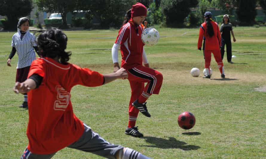 Afghanistan’s women’s team take part in a training session at a military club in Kabul in 2010.