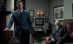 Matthew Goode as CS Lewis and Anthony Hopkins as Sigmund Freud in Freud’s Last Session.