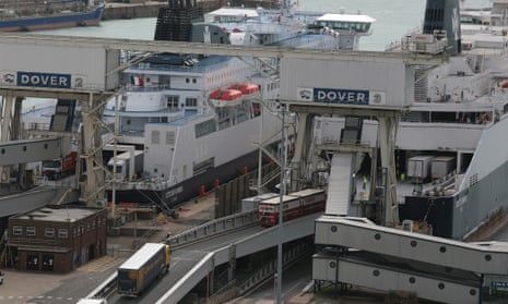 Lorries boarding ferries in Dover