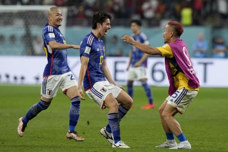 Ao Tanaka celebrates his goal.