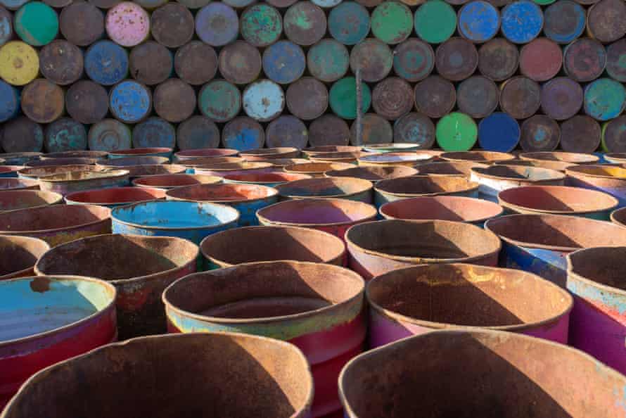 The notorious bin pile, a vast collection of rusting metal barrels that can be seen on Google maps