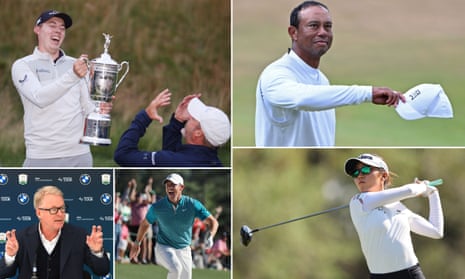 Matt Fitzpatrick lifts the US Open trophy; Tiger Woods gets emotional at St Andrews; Lydia Ko watches a shot; Rory McIlroy celebrates at the Masters; and Keith Pelley takes aim at LIV.