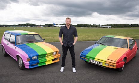 Top Gear’s Andrew Flintoff with the cars presented to the sultan of Brunei after they had been resprayed.