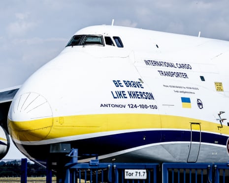 A Ukrainian 'Antonov' cargo plane at the Airport Leipzig-Halle, in Schkeuditz, Germany.