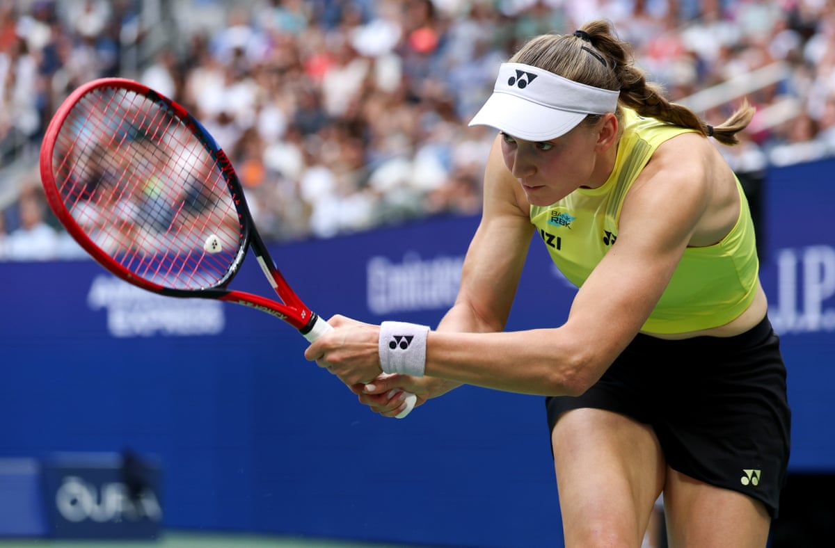 Elena Rybakina follows through on a backhand