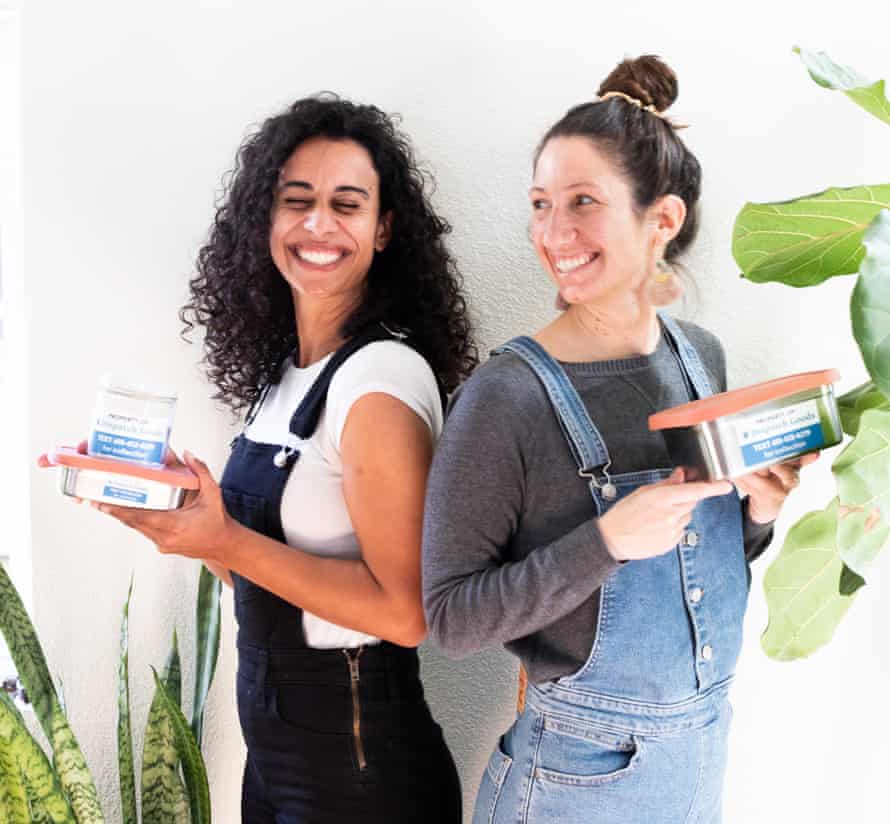Maia Tekle (left) and Lindsey Hoell (right), co-founders of Dispatch Goods with immoderate   of their stainless alloy  containers.