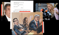 Collage of Michael Cohen, an illustration of Trump in court, and Stormy Daniels