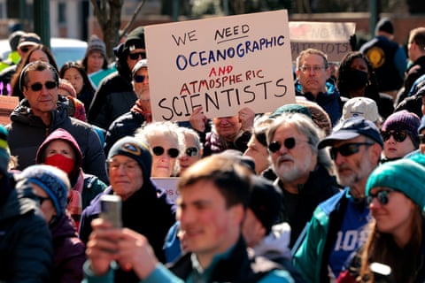 Demonstrators protest against Trump administration cuts to the National Oceanic and Atmospheric Administration in March 2025 in Silver Spring, Maryland