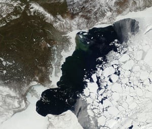Fragmented ice in the southern Beaufort Sea in the Arctic on 21 May 2016. 