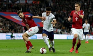 Jadon Sancho breaks through the Czech Republic defence.