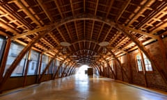 Interior of the wood-framed Nau Gaudí building, in Mataró, Spain, which was commissioned when Antoni Gaudí was still a student.