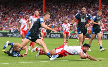 Hull KR’s Rhyse Martin goes over to score the opening try at Craven Park