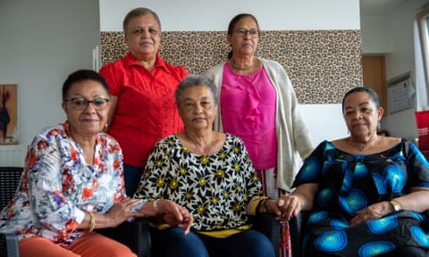 The women challenging the Belgian government, clockwise from top left: Simone Ngalula, Monique Bitu Bingi, Lea Tavares Mujinga, Noelle Verbeeken and Marie-Jose Loshi.