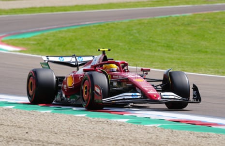 Ferrari's Lewis Hamilton exits a bend during qualifying at the Emilia Romagna grand prix.