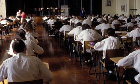 School pupils sitting a key stage 3 Sats exam