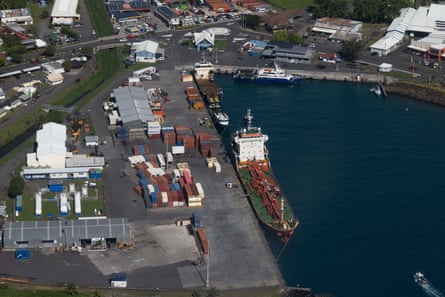 An aerial view of a port in Rarotonga in the Cook Islands