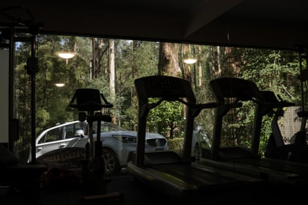 Running machines successful beforehand of a model looking retired astatine dense forest