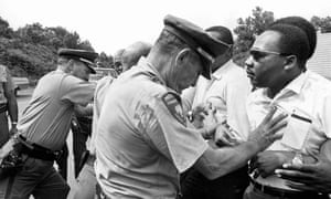 Martin Luther King is shoved back by Mississippi patrolmen during the 220-mile ‘March Against Fear’ from Memphis, Tennessee to Jackson, Mississippi.