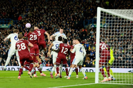 Joe Rodon plants his header beyond Alphonse Areola as West Ham concede at a ninth corner this season, already a Premier League record.