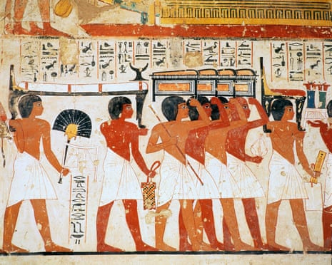 Ancient Egyptian fresco from the Tomb of Ramose showing men in a funeral procession