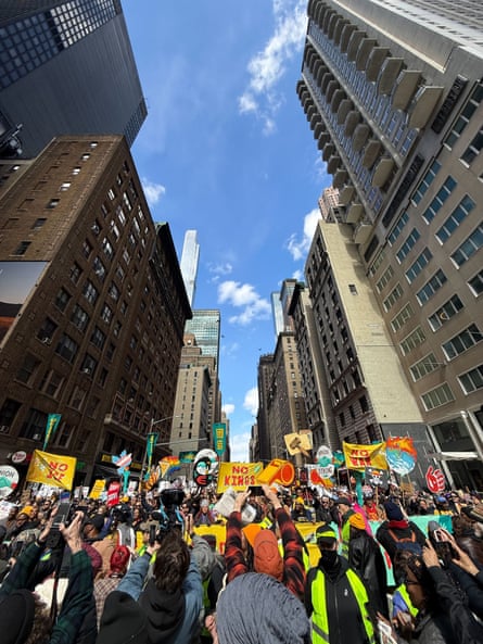 The No Kings march in Times Square on Saturday.
