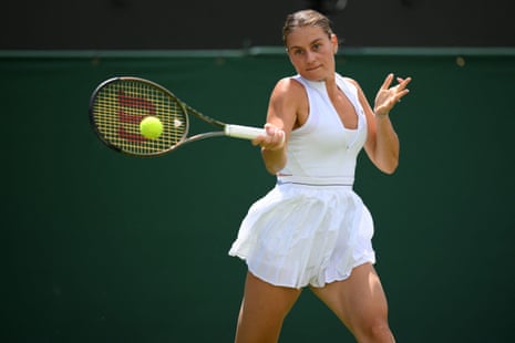 Ukraine's Marta Kostyuk returns to Greece's Maria Sakkari.