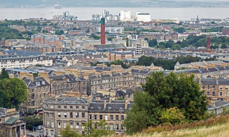 The view from Calton Hill in Edinburgh looking north towards Leith