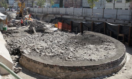 The newly uncovered remains of a temple that was built more than 650 years ago are visible at an archaeological site in the Tlatelolco neighbourhood of Mexico City.