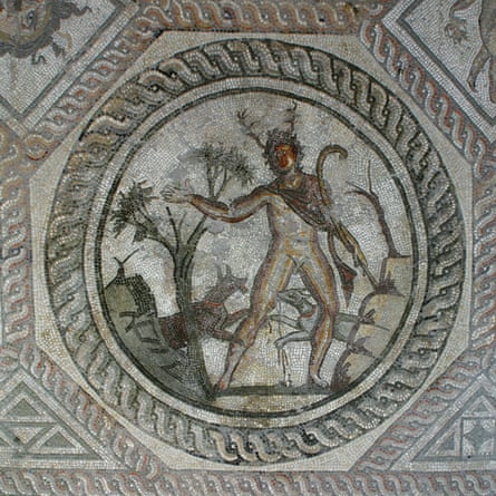 Part of the Seasons mosaic on display at the Corinium depicts the Greek hero Actaeon being attacked by hunting dogs.